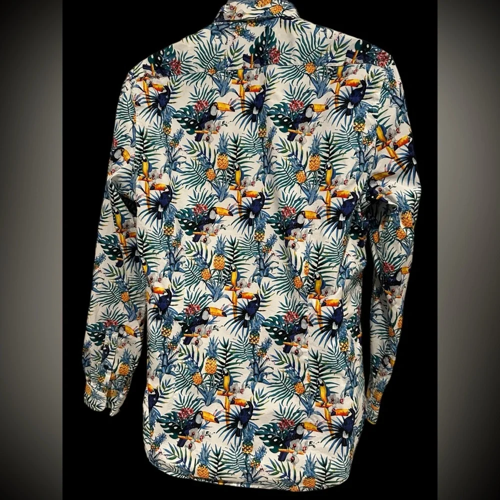 PAISLEY & GRAY MENS SHIRT BUTTON TROPICAL‎ PARROTS SLIM FIT LONG SLEEVE L 17
